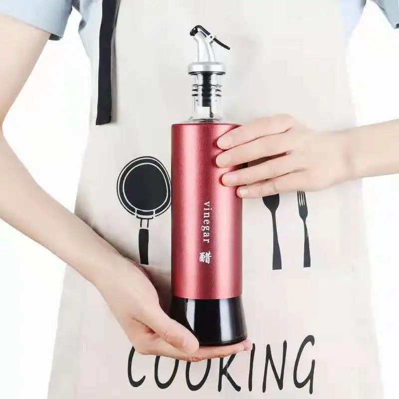 Kitchen Condiment Glass Bottle Stainless Steel Aluminium Lid Olive Oil Vinegar Sauce Glass Bottle