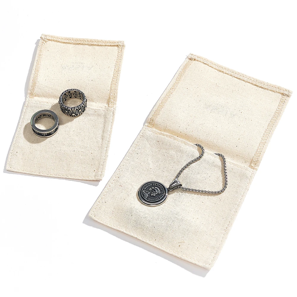 Boyang Custom Logo Recycled Small Envelope Flap Cotton Gift Jewelry Bag Pouch