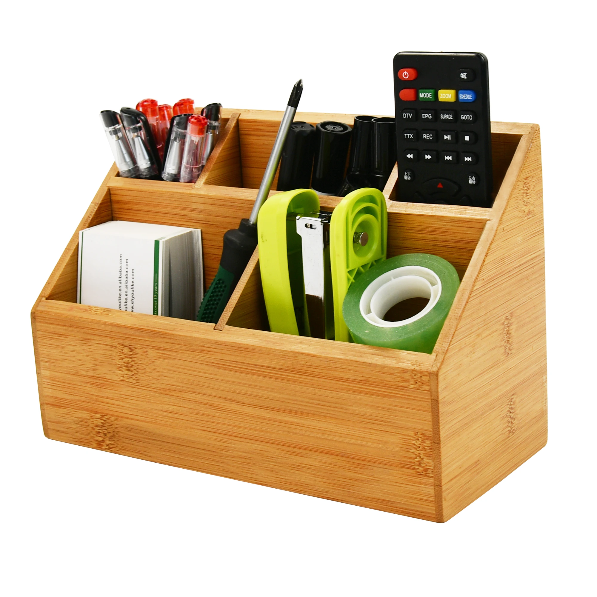 YOULIKE Wood Desktop Stationery and Office Supplies Organizer Bamboo Mail Holder Letters Bills Sorter Desk Caddy