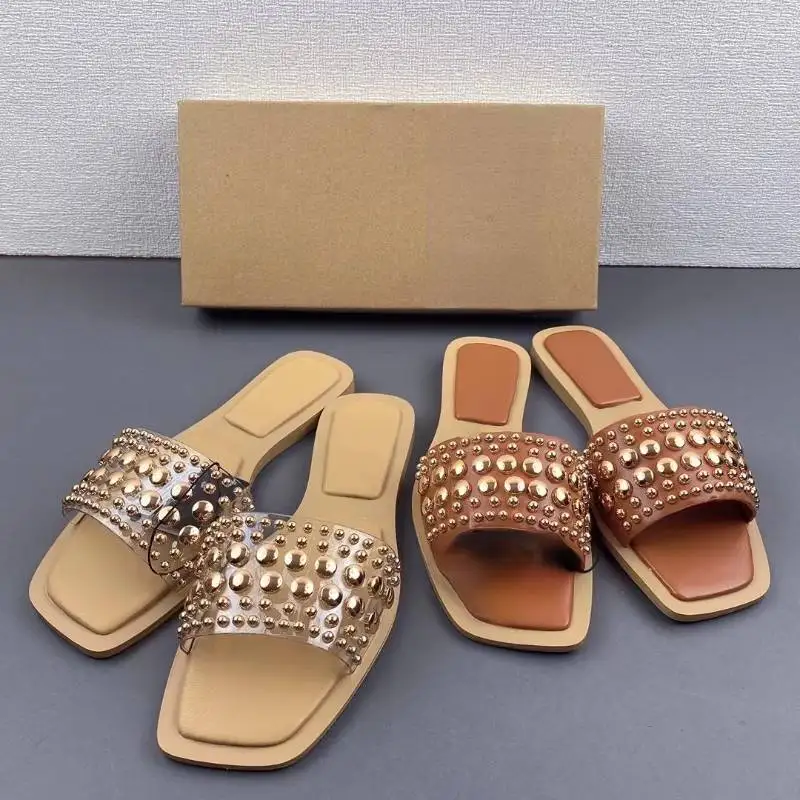 China Shoes Vendor Sandalias Altas Female Shoes Cute Ladies Footwear New Design Gold Diamond Women Flat Sandals