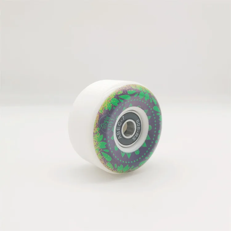 Custom Logo Printed 54*33mm White Skateboard Wheels with Assembled Chrome Steel Bearing