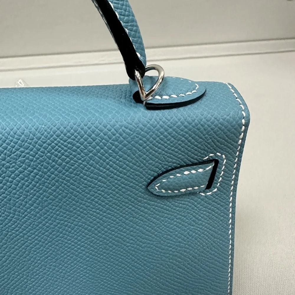 Denim Blue Minimalist Design Beautiful Makeup Bag High End Luxury Palm Pattern Leather Bag