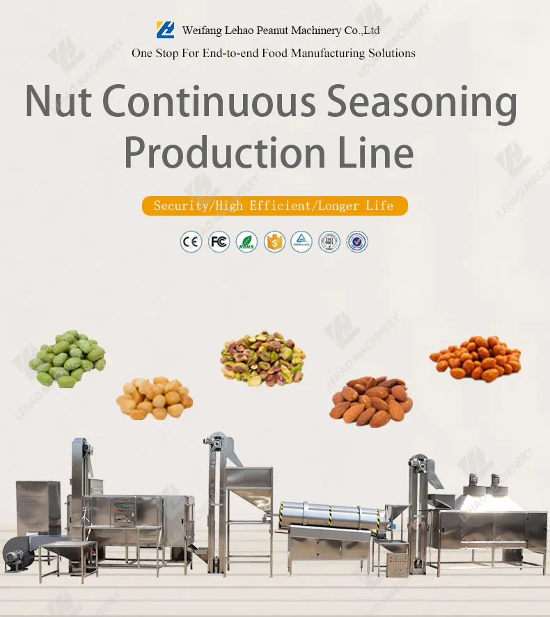 Full automatic salted peanut cashew nut roasting seasoning machine nut roaster flavoring production line