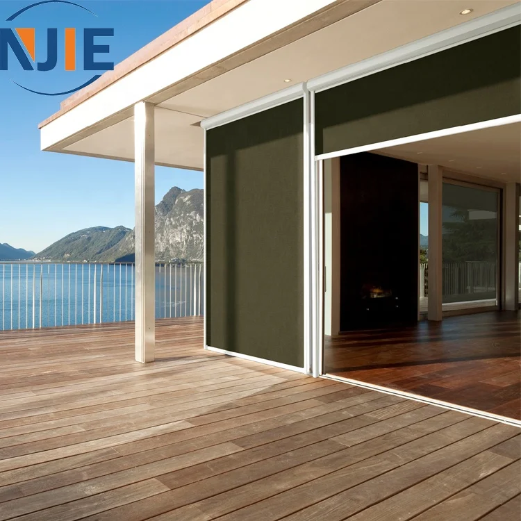 Factory price windproof aluminum electric remote control sunscreen roller blinds with motor