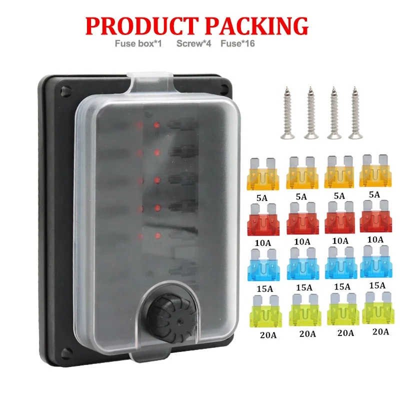 DC12V LED Indicator ATC / ATO Blade Fuses Fuse Block 10 Way Fuse Box with LED for Car Automotive Auto Marine