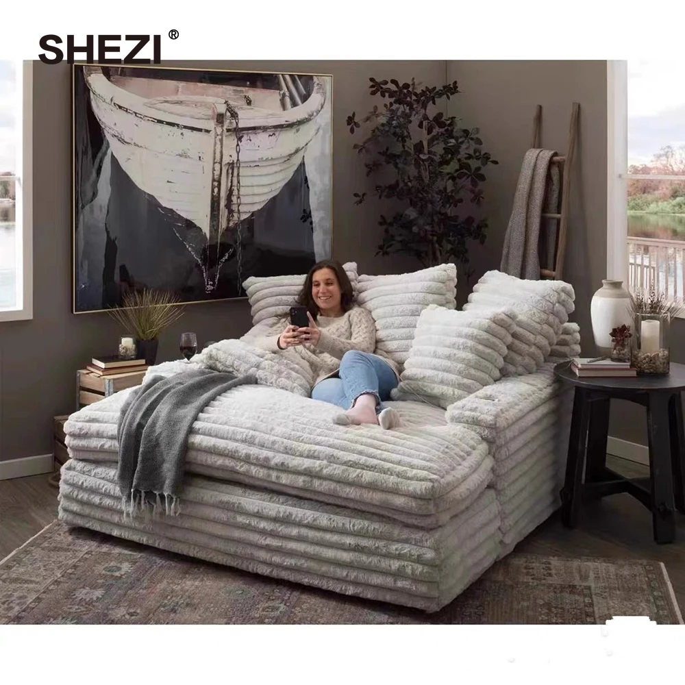 SHEZI Light Luxury Lazy Thick Strips Down Down Clouds Compressed Sofa Set for Livingroom New Sofa for Sale Sofa for Indoor