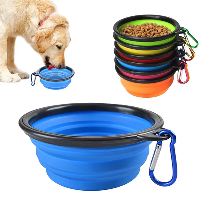 Hot Selling  Collapsible Dog Pet Folding Silicone Bowl Outdoor Travel Portable Puppy Food Container Feeder Dish Bowl