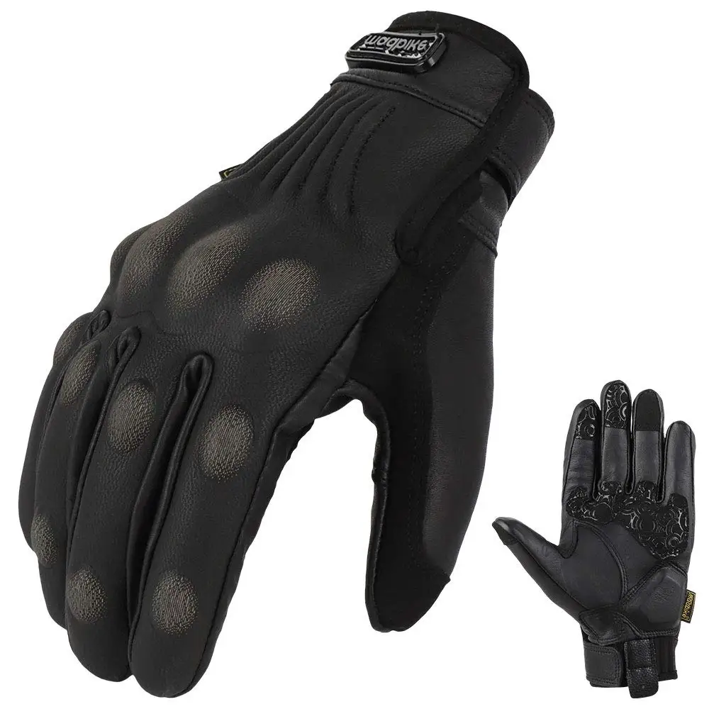 Best Breathable Shock Absorption motorbike Touch screen Hard Knuckles real leather gloves MAD-59