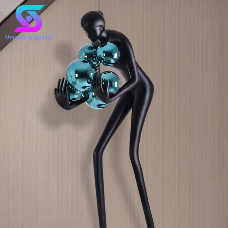 Modern Nordic designers creative art abstract figure sculpture long arm ball floor lamp for hotel exhibition hall