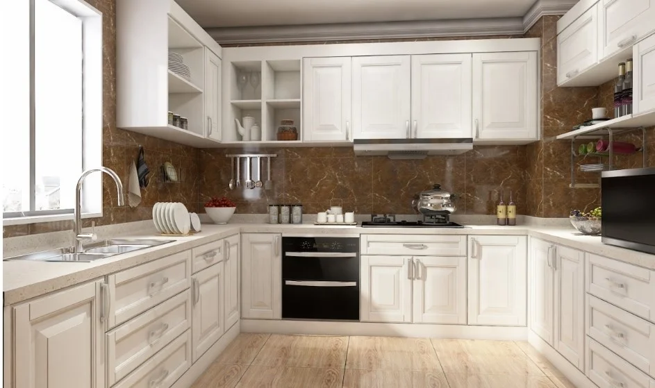 Soild shape door cabinet Modular White wooden kitchen sets furniture