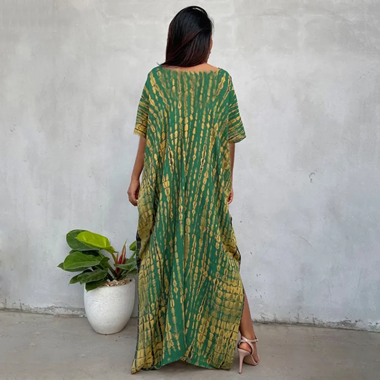 New Style Fashion Summer Noble Elegant Trendy Loose V-neck Split Beach Dress African Printed Women Dress