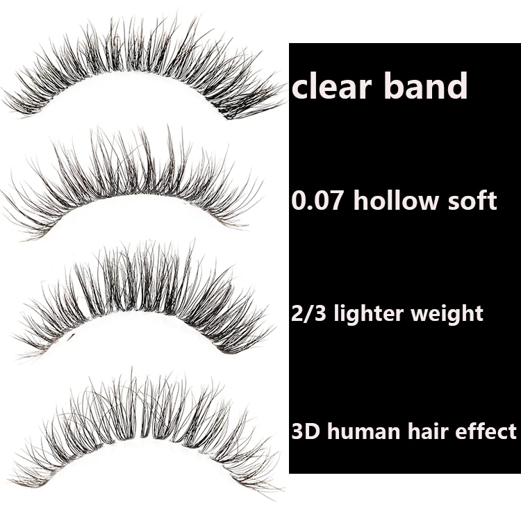 Private label 3d 0.07 hollow soft silk mink eyelash extensions Synthetic Fiber lash Superfine clear band faux mink eyelashes