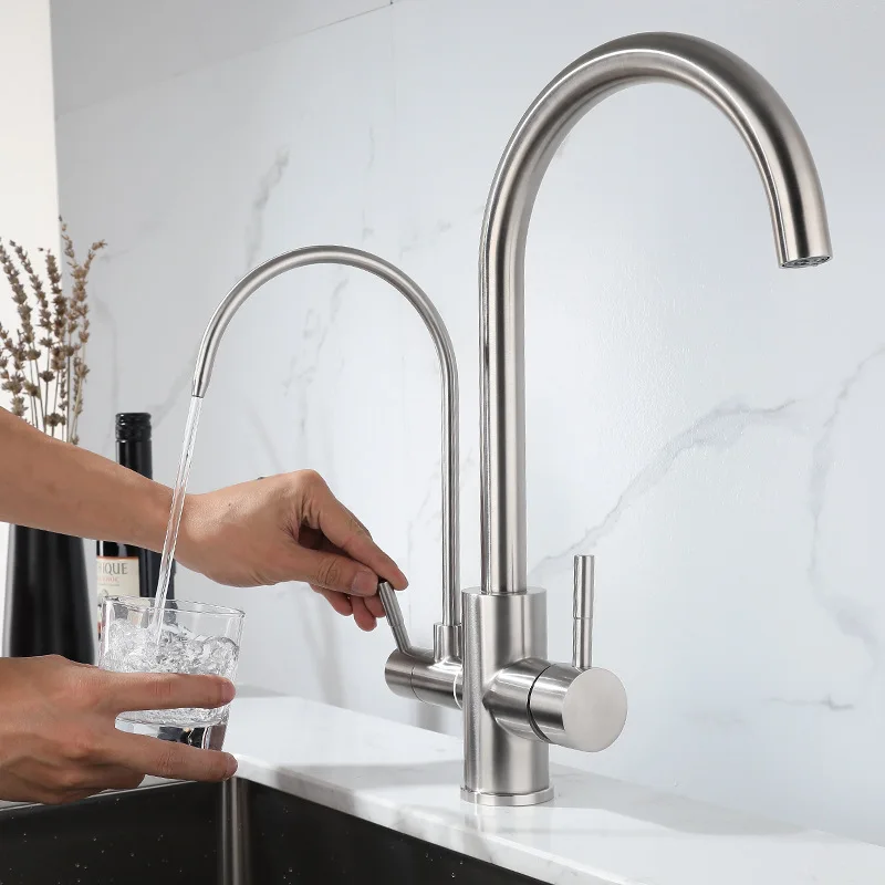 Good Quality Purification Tap Stainless Steel Drinking Water Tap Filter Mixer Kitchen Faucet Dual Handle Kitchen Sink Tap