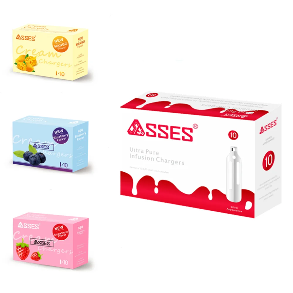 
Hot sales SSES Nitrous Oxide N2O Cream Chargers - Strawberry / Blueberry / Mango / Plain Flavor 