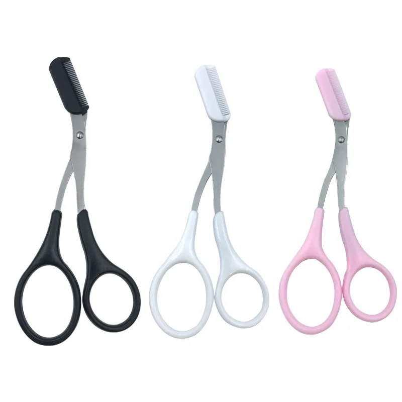Portable stainless steel rose gold black curved eyelash eye brow trimmer scissors with comb safety manicure eyebrow scissor