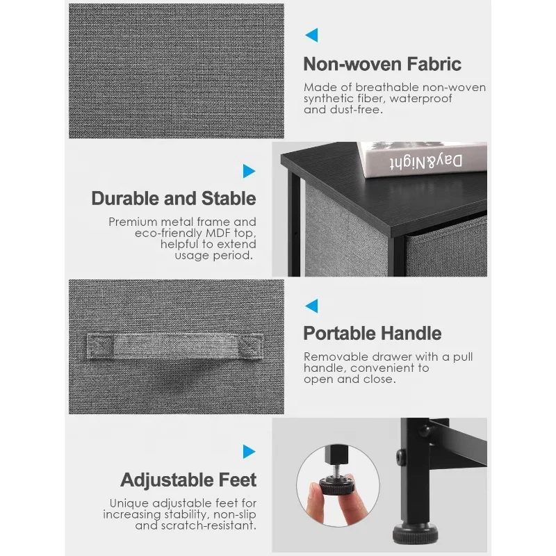 5-Drawers Dresser Organizer Storage Chest with Fabric Drawer Bedside Bedroom Vertical Nightstand