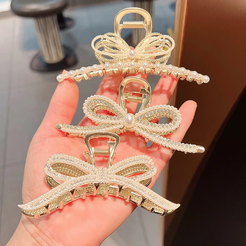 Женские заколки для волос со стразами, металлические заколки большого размера, роскошные заколки для волос с жемчугом, аксессуары для волос