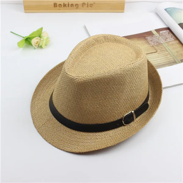 
Summer British roll brim straw kids boy women men travel shade beach jazz straw hat cap 
