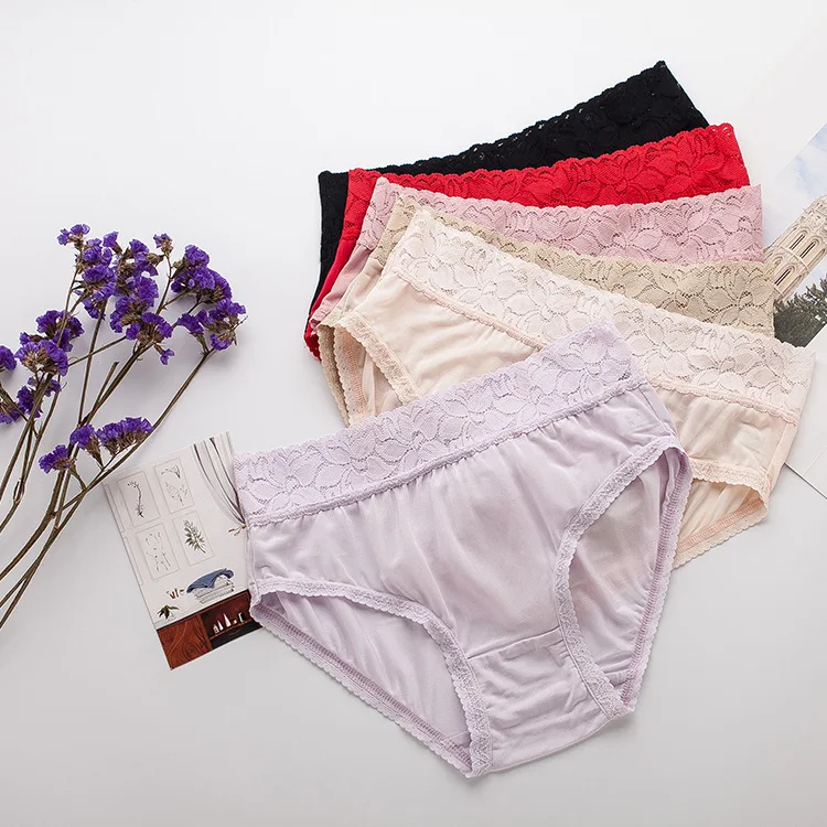 arin nude feel women  pure  silk  lace panties  woman breathable   mid waist  thin light silk briefs silk underwear