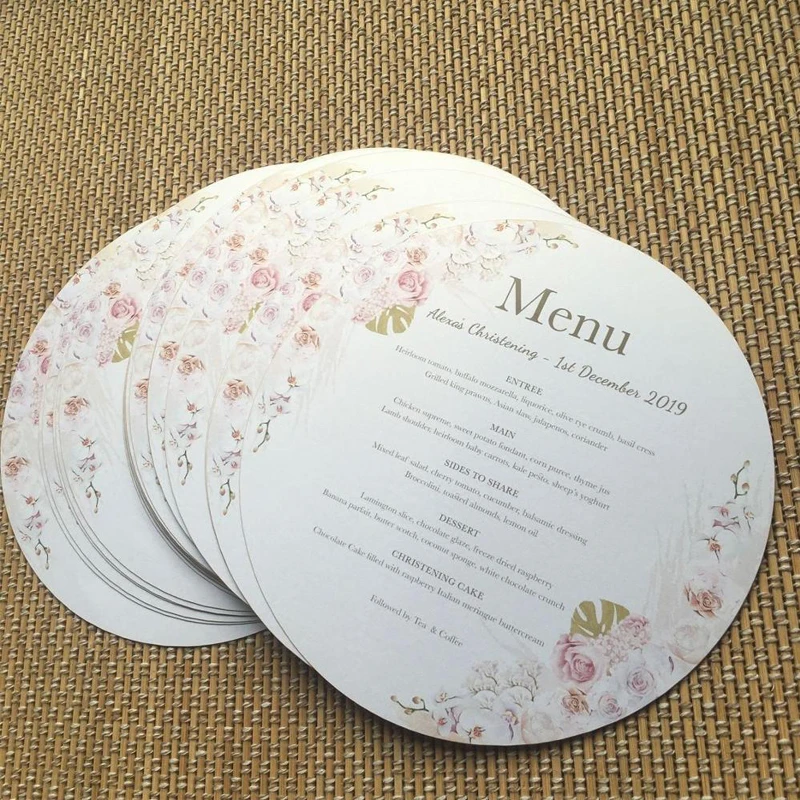 Custom printing paper round shape table menu card