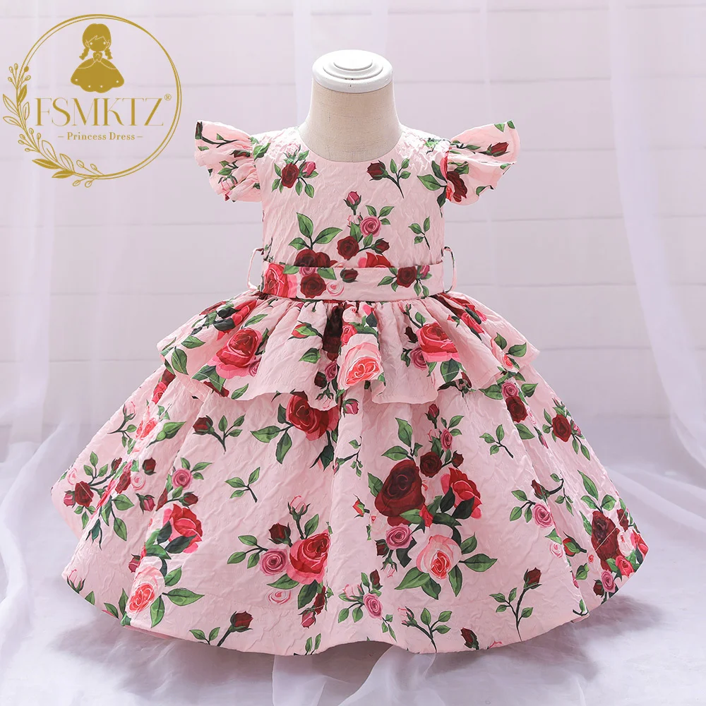 FSMKTZ 1 pc baby girls lovely dances dress toddler summer sleeveless clothes children party birthday gown