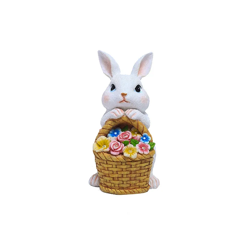 Creative Rabbit Basket Resin Crafts Solar Simulation for Home & Garden Courtyard Ornament Display & Decor