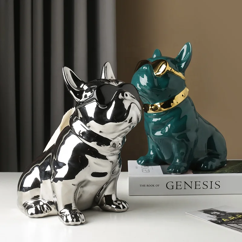 BHM Modern luxury Living Room Ornaments Dog Statue French Bulldog Sculpture ceramic tissue box