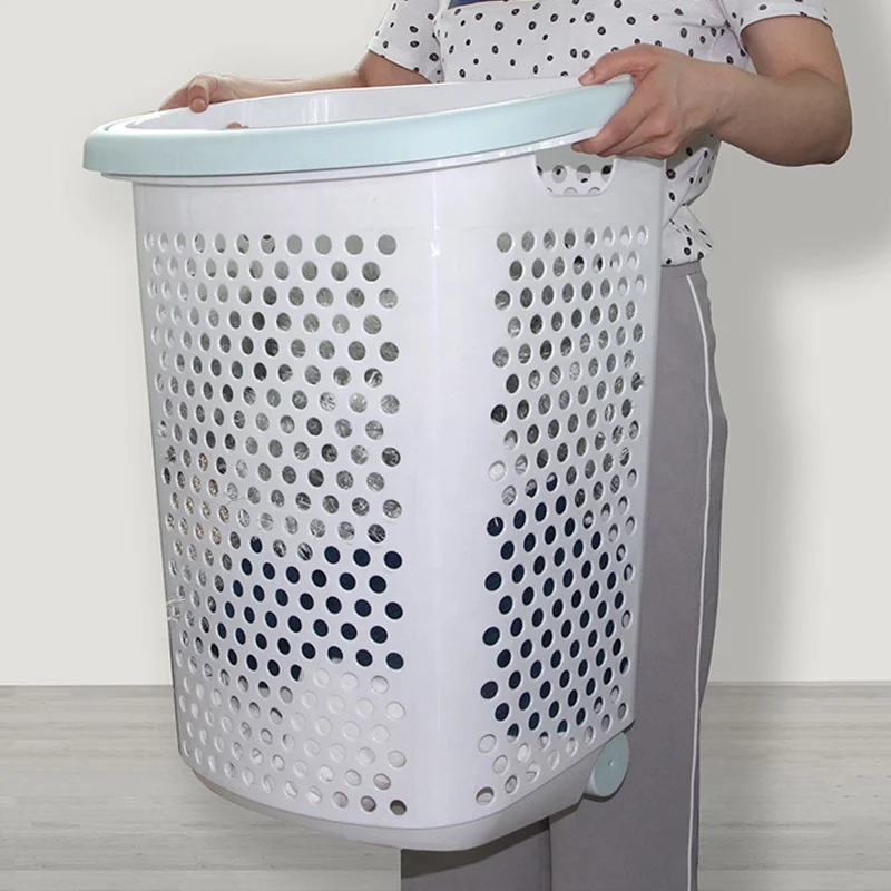 45L Basket Collection Mobile Laundry Hamper Flexible Handle Ventilated with Wheels