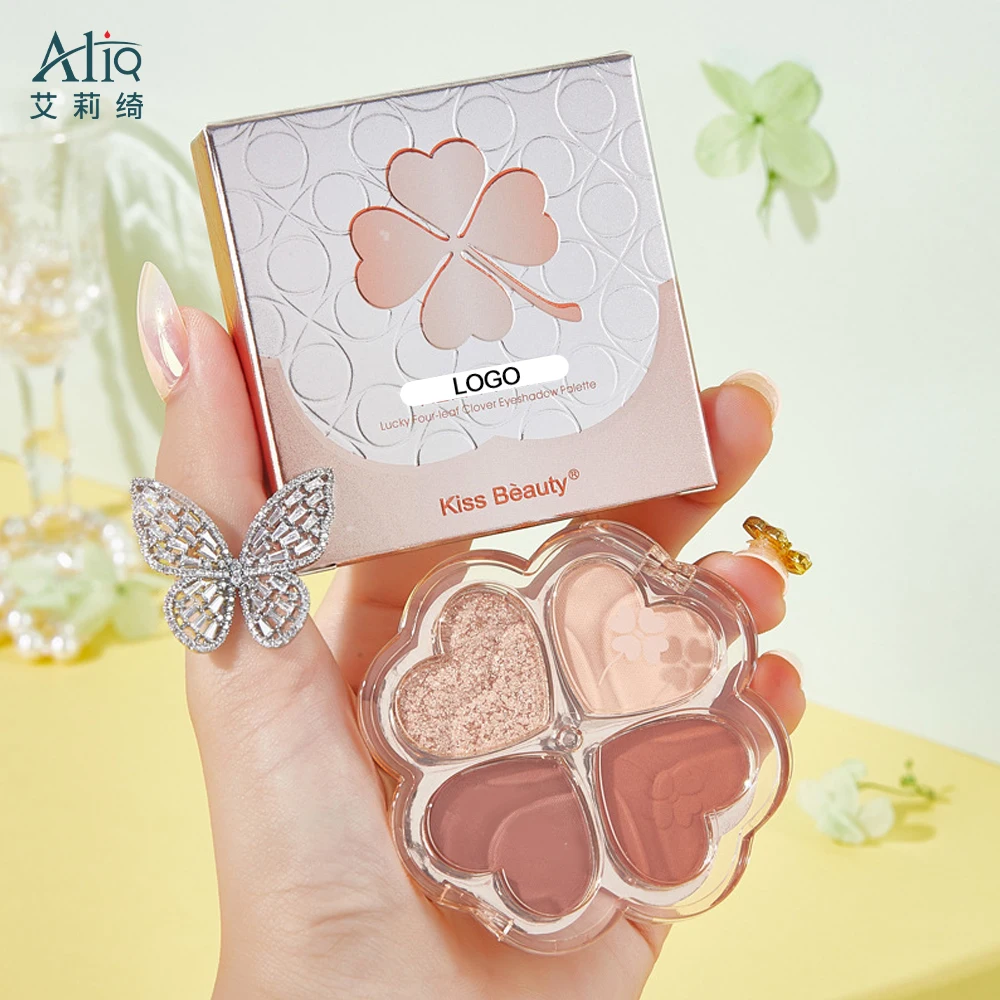 Custom Heart Shaped Pastel 4 Color Packaging Eye Shadow Base Paint Diy Everyday Makeup Earth Color Butterfly Eyeshadow Palette