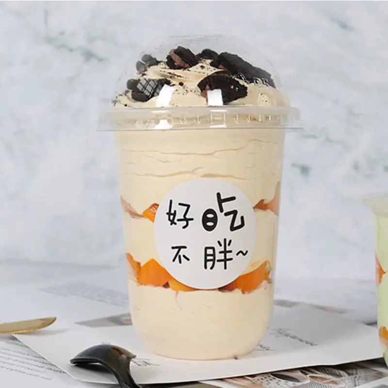 Disposable U shape plastic jelly pudding dessert cake cup chubby cake cup with dome lid