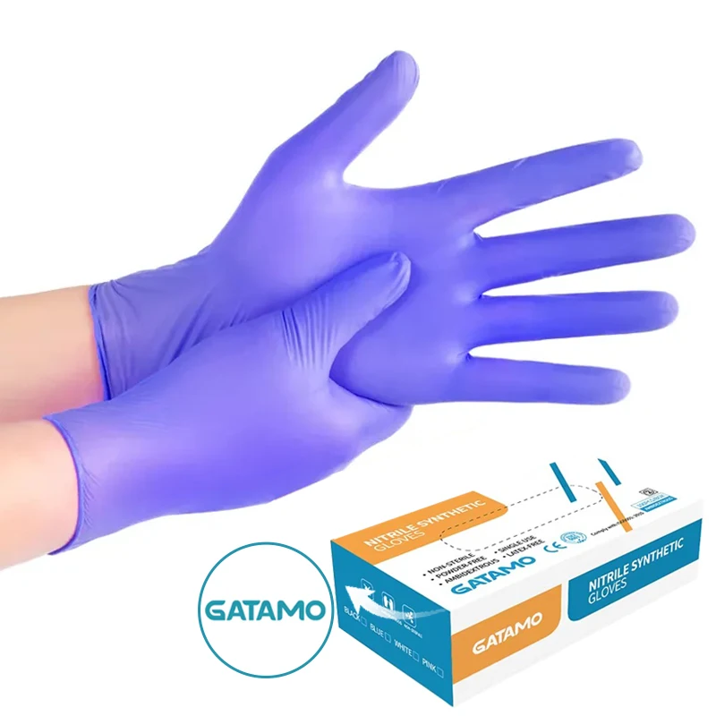 SS019 Wholesale custom purple powder free strong synthetic nitrile gloves for food industry