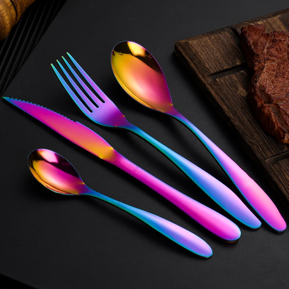 Multi Function Dinner Knife Butter Spreader Stainless Steel Rainbow Purple Black Bag Silver Gold Blue Metal OEM Customized Pouch