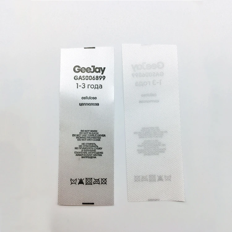 Satin Printed Labels Taffeta tag Washing Care Instructions Labels for clothing