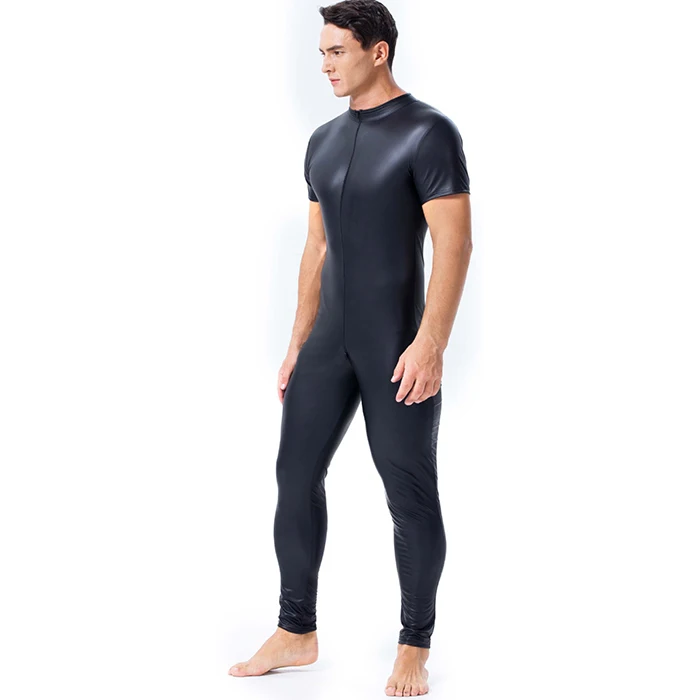 
Wonder Beauty Mens Faux Leather Jumpsuit Short Sleeve Skinny Vinyl Body Suit Gay Clubwear 