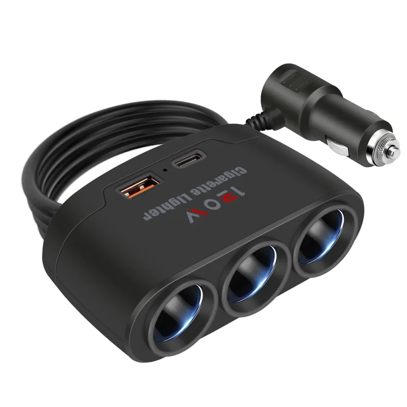 3 in 1 USB Type C Socket 120W Car Cigarette Lighter Splitter 12V 24V Fast Charger Phone Power Adapter for Car DVR GPS Dashcam