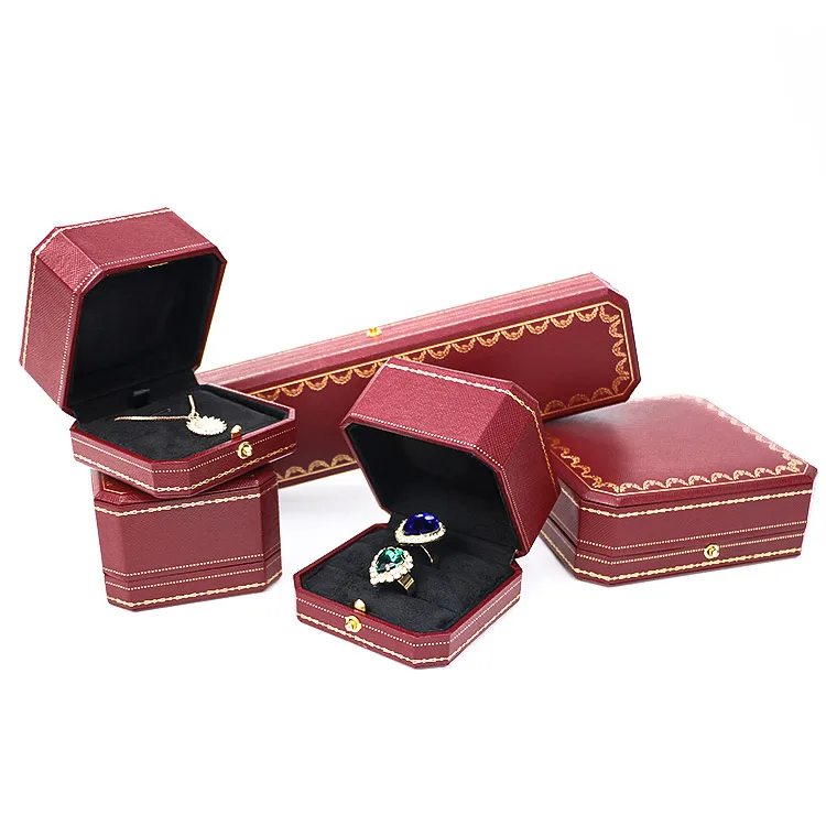 Custom Logo Velvet Earring Ring Box Luxury Red Portable Packaging Wedding Travel Necklace Gift Snap Double Ring Jewelry Box