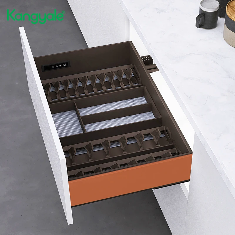 Kangyale Multifunctional Kitchen Drawer Plate Organizer Bottom Cabinet Push Pull Dishes Pull Out Smart Tableware Basket