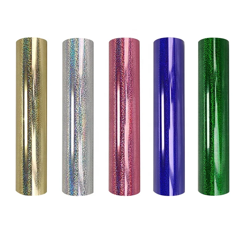 Shunaimei high quality pet film holographic Vinyl rainbow htv heat transfer vinyl for tshirt
