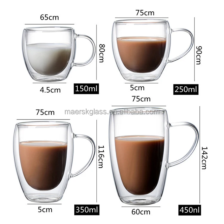 Hot Sell Double Wall Coffee Mugs Insulated Glasses Cappuccino Espresso Tea Latte Cups Glass Coffee Mugs Set
