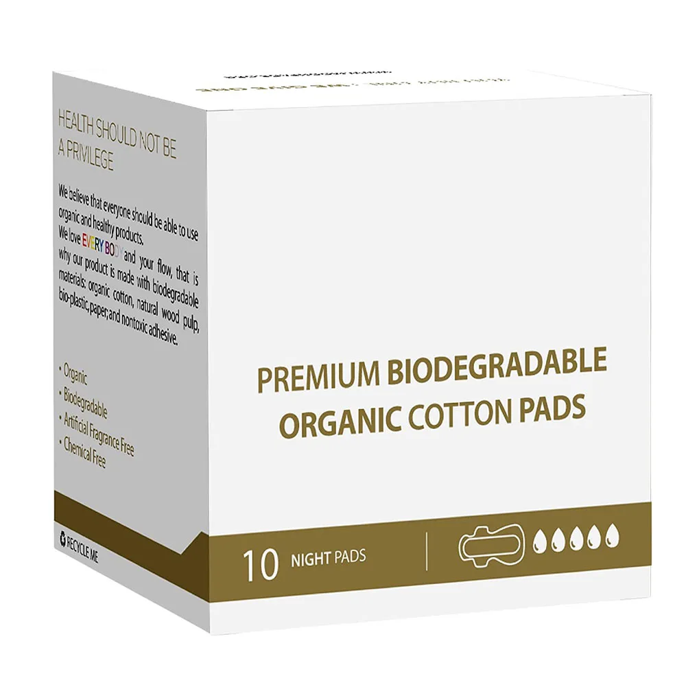 100% Biodegradable Menstrual Pads Organic Cotton Premium Pads Night Pads