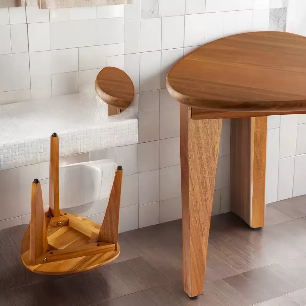 Contemporary Acacia Corner Shower Stool Small Space Bathroom Furniture for inside Shower Use