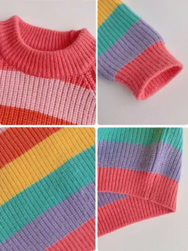
Baby Kids Girls Rainbow Pullover Sweater Jumpers Cardigans Striped Knitting Tops 