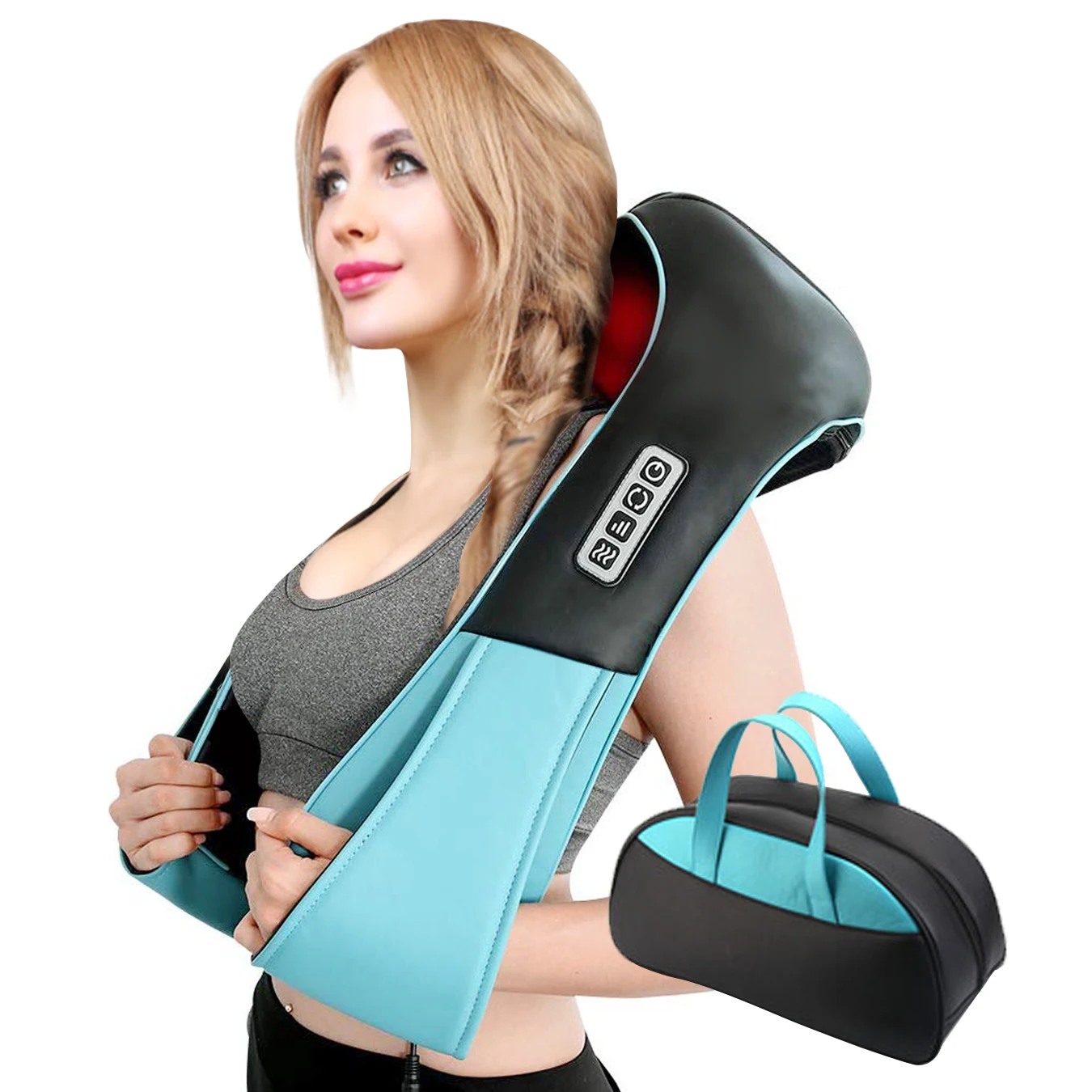 Car neck pillow massage and electric lumbar vibration support cushion with car seat massage, headrest for travel relaxation