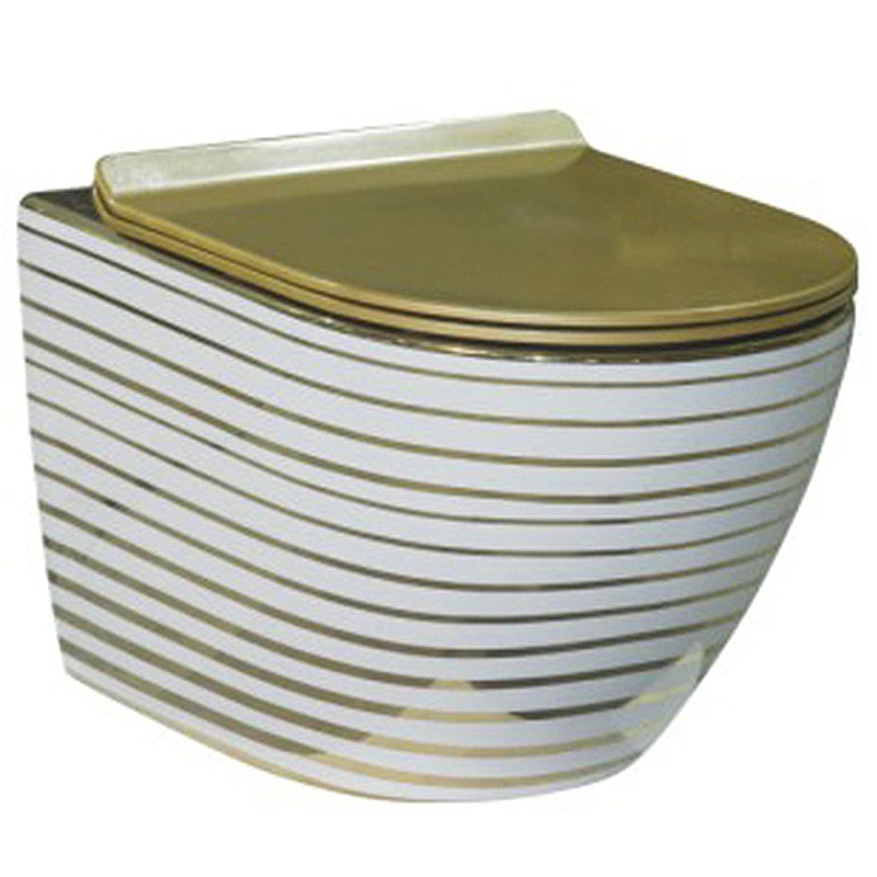 Plated Color Toilets Basin Set Golden Toilet Ceramic Luxury One Piece Modern Hotel Wall Mounted Gravity Flushing System 5 Years