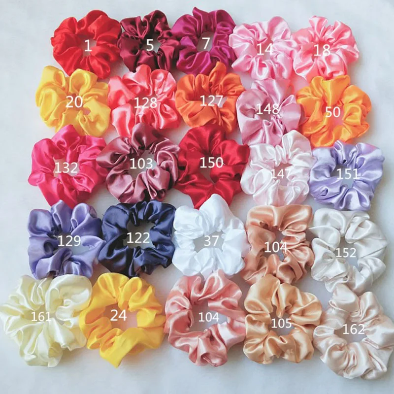 Wholesale 10ps/Set 20ps/Set 52 Colors Women Girls Solid Plain Imitation Silk Scrunchies Fashionable Satin Hair Bands Daily Use