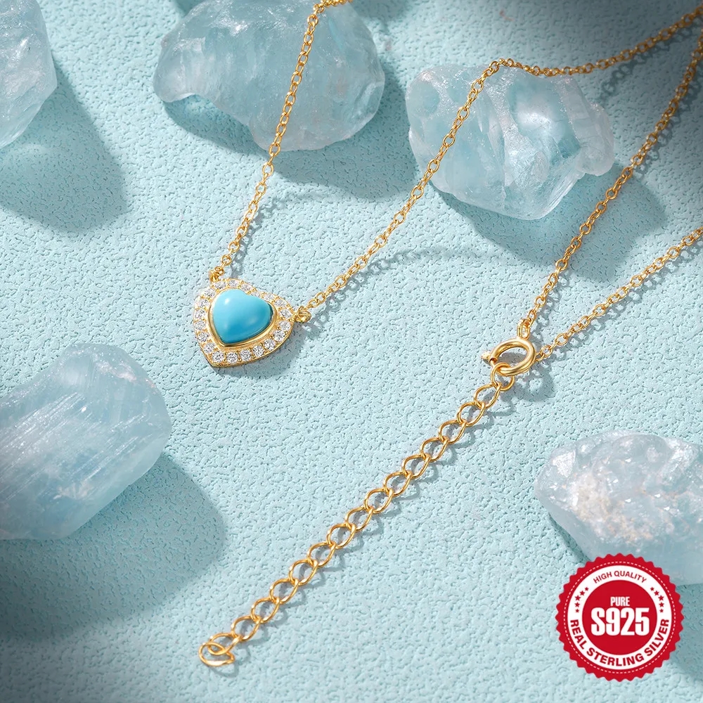 Carline women minimalist jewelry S925 sterling silver jewelry Turquoise necklace love zircon necklace heart necklace women gift