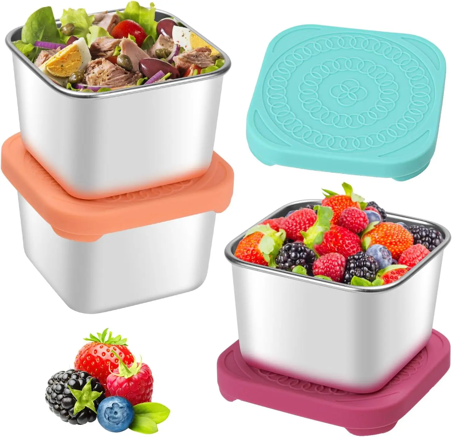 6 Oz Stainless Steel Snack Containers Small Metal Food Storage Container with Silicone Lids