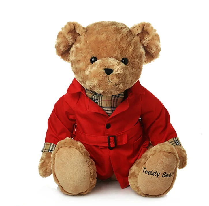 plush toy manufacturer teddybear with trench coat plush toy soft for boys toy