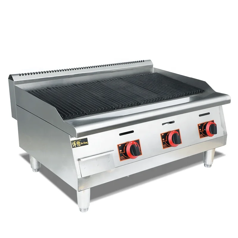Hot Selling Restaurant Kitchen Equipment BBQ Steak Cooking Grill Counter Top Gas Lava Rock Grill