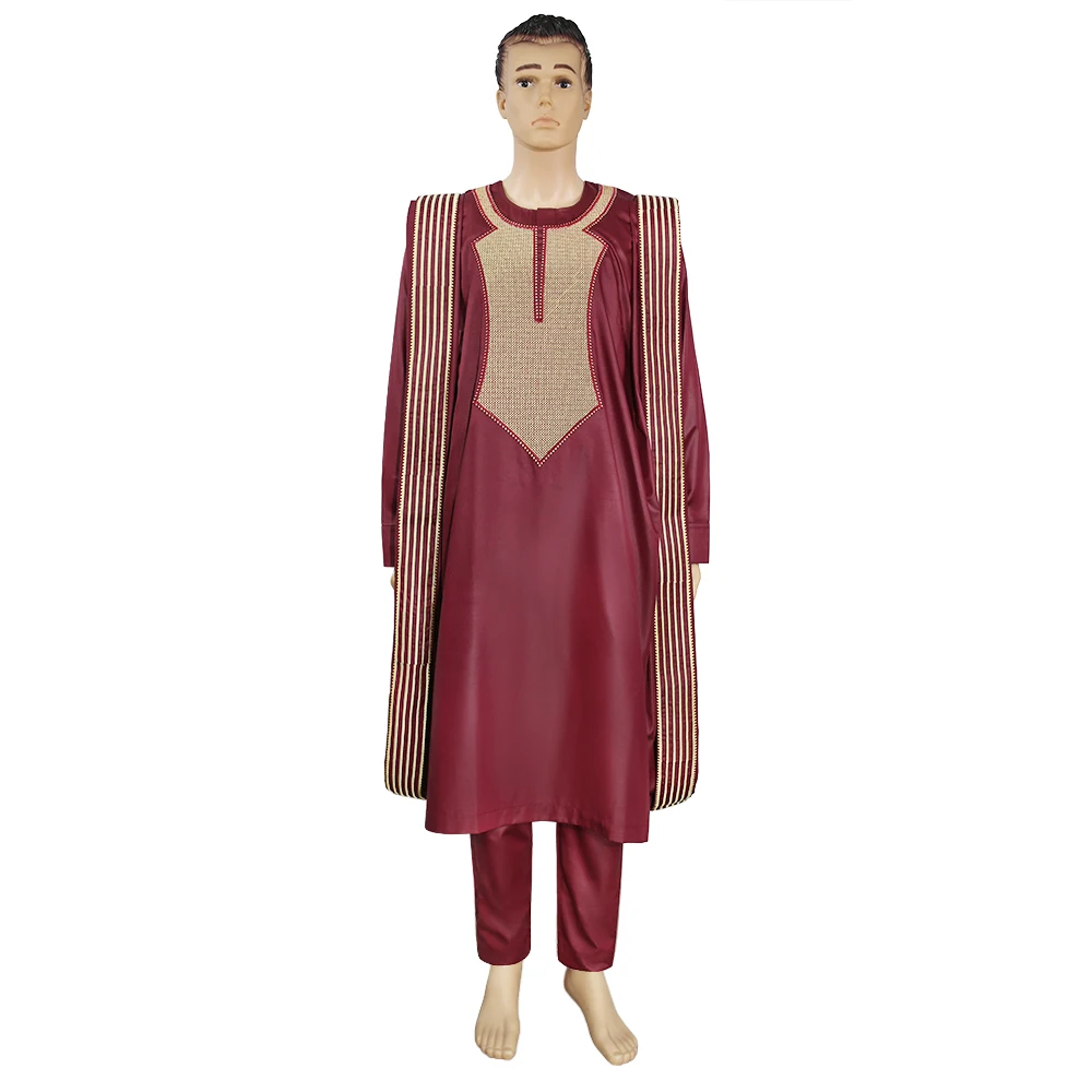 H & D Fashion Clothes African Men Bazin Riche Clothing Men Embroidery 3 Pieces Suit Clothes For Autumn Winter